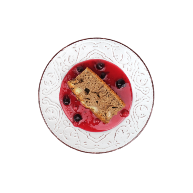 Banana bread cu sos de afine 120g
