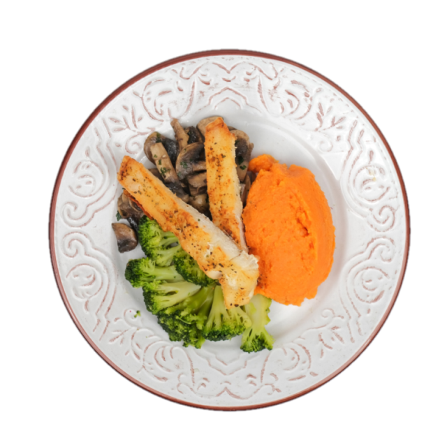 File de cod cu piure de dovleac placintar, sparanghel si broccoli 250g/350g/500g