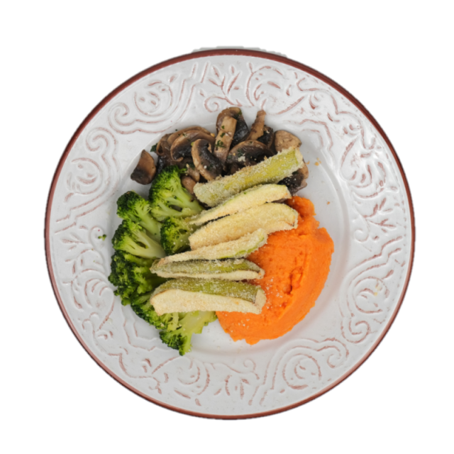 Fingers de dovlecei cu piure de dovleac placintar, sparanghel si broccoli 250g/350/500g