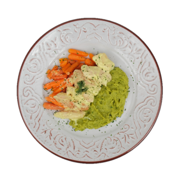 Lemon chicken cu piure de mazare si morcovi baby 350g