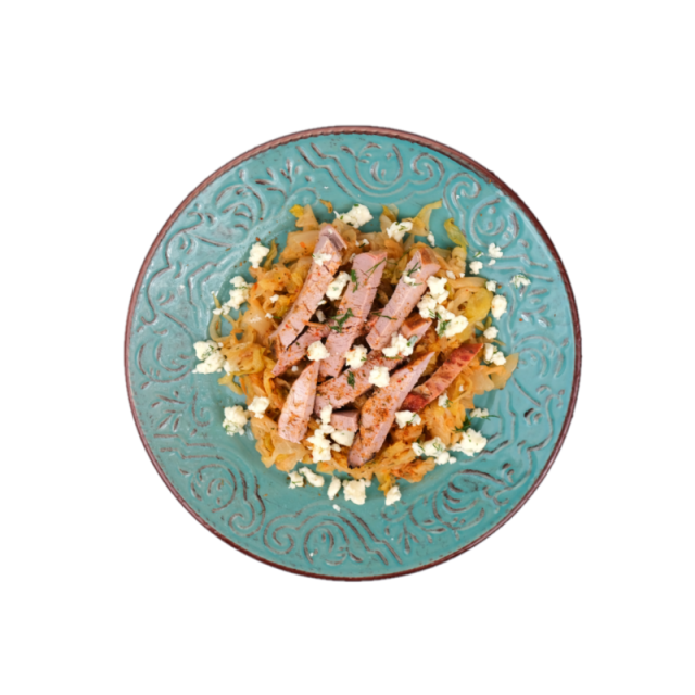 D. Muschiulet de porc si salata de varza cu muraturi si branza telemea 350g