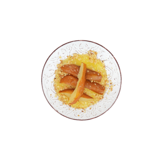 Pere la cuptor cu sos de sampanie si nuca caramelizata 120g
