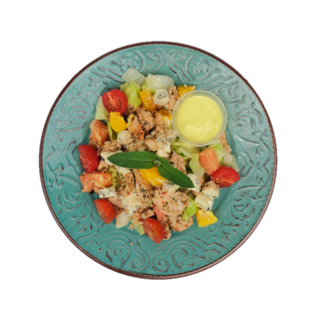 Piept de curcan cu cascaval si mix de salata si cruditati 350g