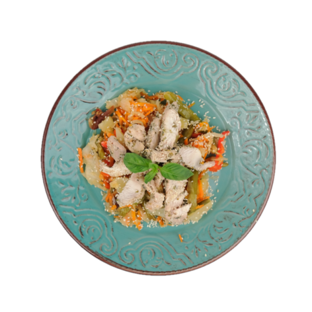 Piept de curcan cu legume la wok 350g