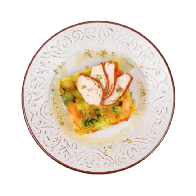 Piept de pui cu mustar si legume la cuptor cu mozzarella 350g
