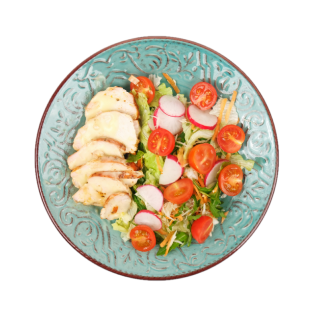 Piept de pui cu sos de lamaie si salata de cruditati 350g