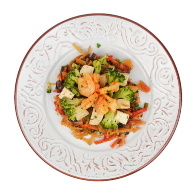 B. Salata chinezeasca cu tofu, creveti si legume 350g