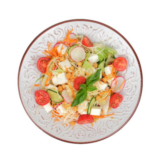 Salata de naut cu bulgur, branza telemea si mix de cruditati 250g