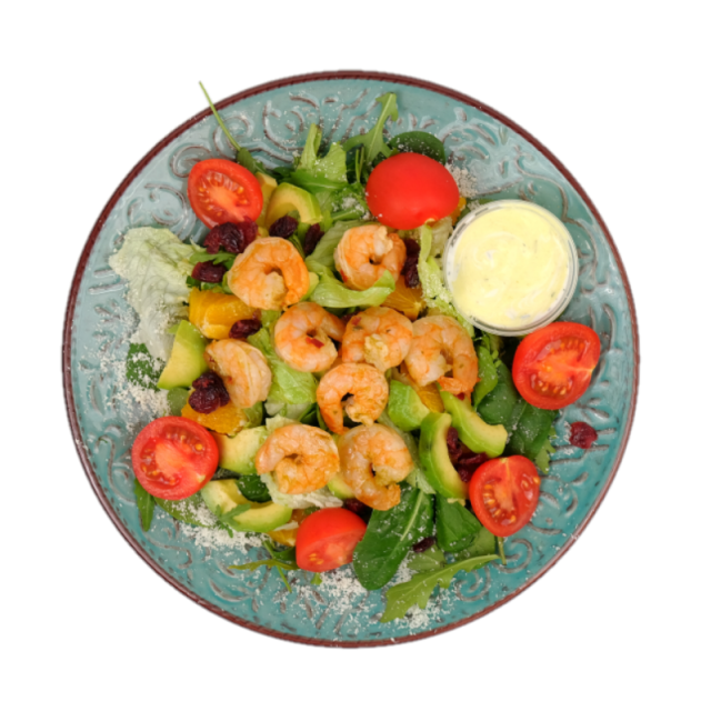 C. Salata mediteraneeana cu creveti, grana, portocale, merisoare, rosii cherry 350g