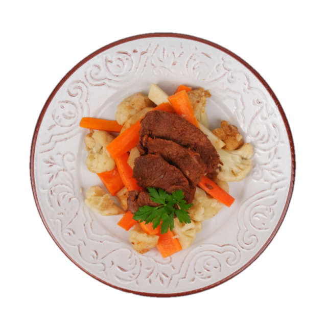 D. Steak de vita cu sos de vin rosu cu legume la cuptor 350