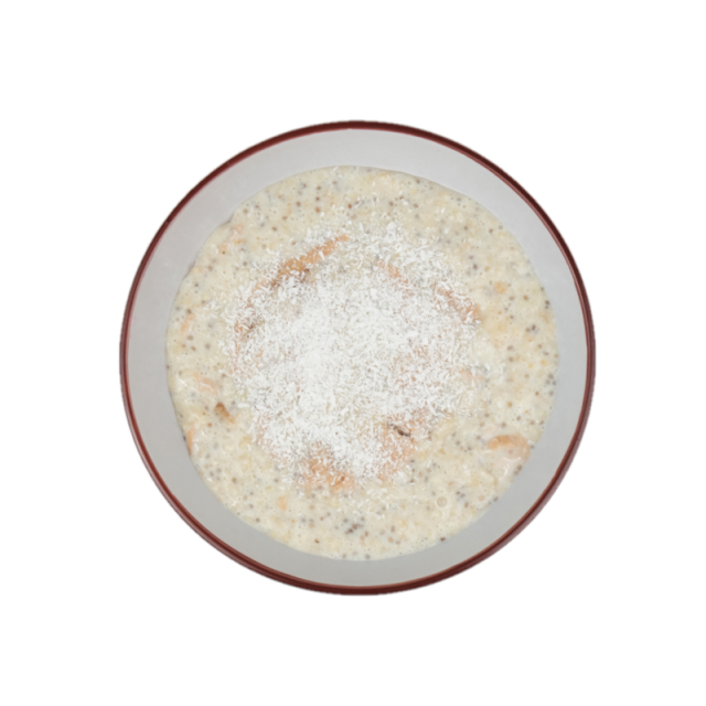 Terci de ovaz cu unt de arahide, banane, cocos si seminte de chia 200g