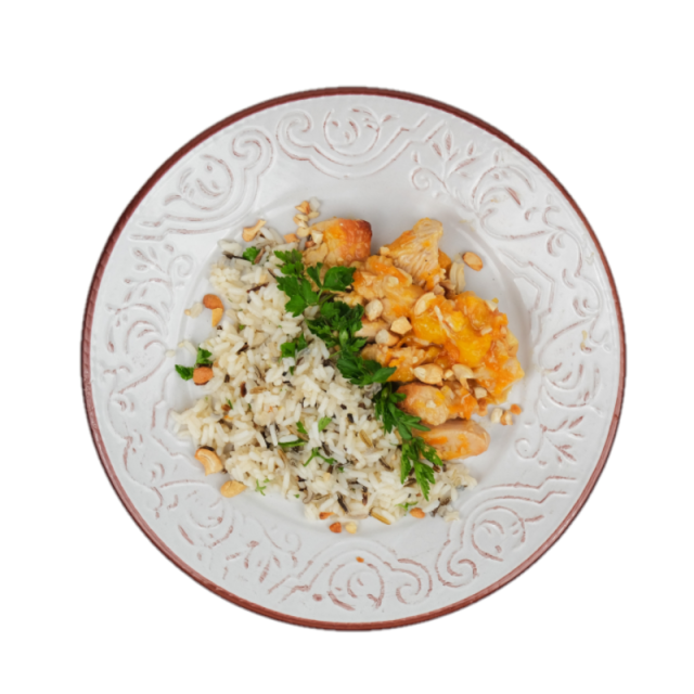 Thai mango chicken cu caju si orez salbatic cu lime 350g