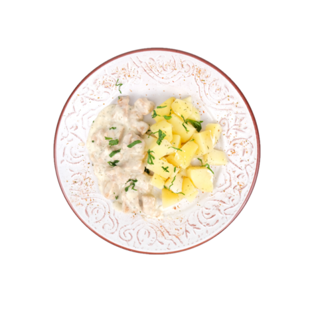 Tocanita de soia cu sos alb si cartofi natur 250g/350g/500g