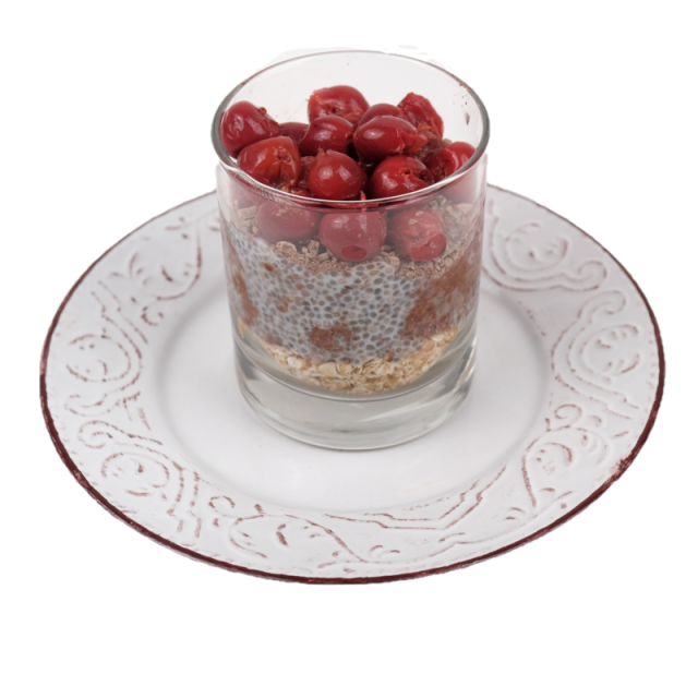 Budinca proteica de chia cu ciocolata neagra si visine 150g/200g