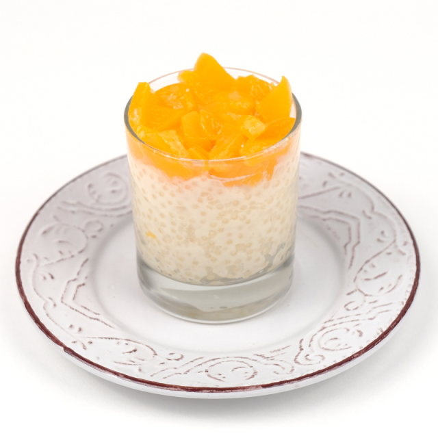 Budincă de tapioca cu piersici și vanilie 150g