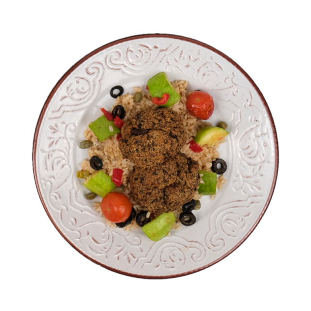 Chiftelute de ciuperci cu orez brun si legume la tigaie 250g/350g500g