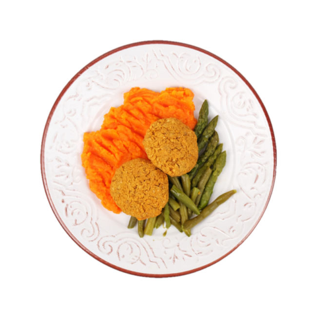 Chiftelute de linte si bulgur cu piure de morcovi si fasole verde 250g/350g/500g