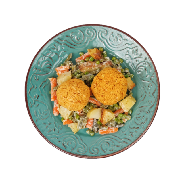 chiftelute de naut si susan cu cartofi copti, mazare, fasole si morcovi baby 250g/350g/500g