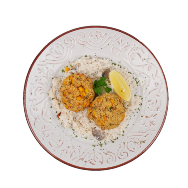 chiftelute de quinoa cu porumb si verdeturi cu risotto de ciuperci 250g/350g/500g