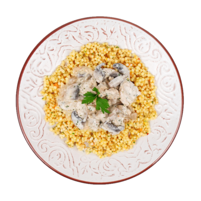 Ciulama din steak de porc cu ciuperci si cous-cous 250g