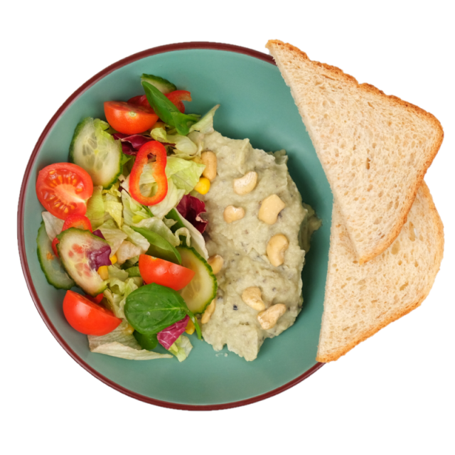 Crema de avocado, conopida si caju cu mini salata si paine integrala 200g/300g/400g