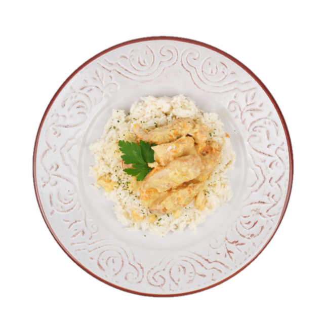 curry de pui cu lapte de cocos, ghimbir si orez cu cardamom 250g