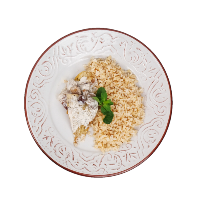 file de cod cu sos de pitonci si orez brun 250g/350g/500g