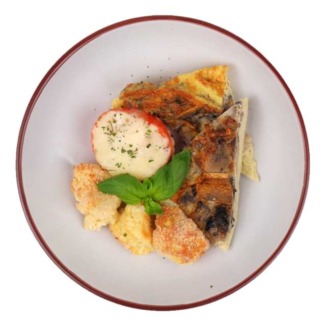 Fritata cu ciuperci, rosie cu mozzarella si conopida in pesmet cu parmesan 400g