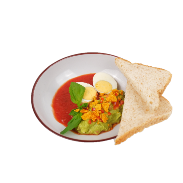 guacamole, ou fiert, salsa de rosii si paine prajita 200g