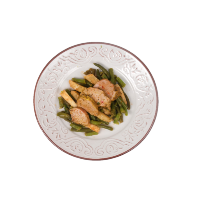 C. Muschiulet de porc cu fasole verde si sos de mustar 350g