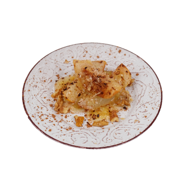 Pere la cuptor cu sos de vanilie, nuci si scortisoara 120g/150g/200g