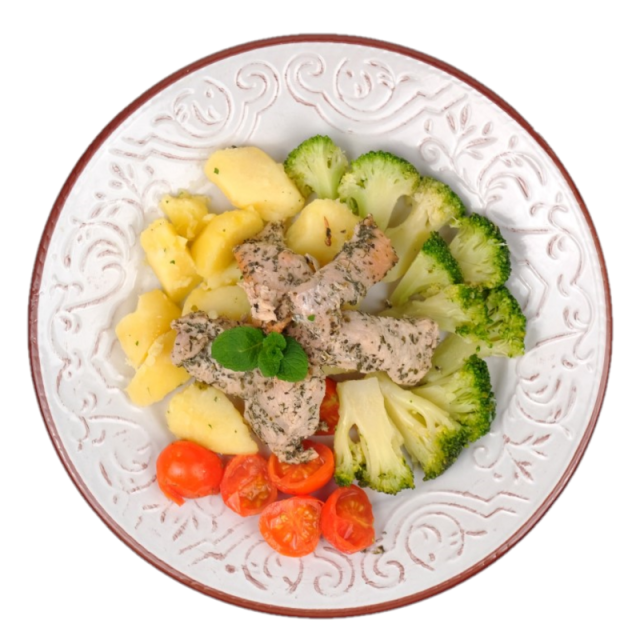 Lemon & Herb Chicken cu cartofi și broccoli 350g