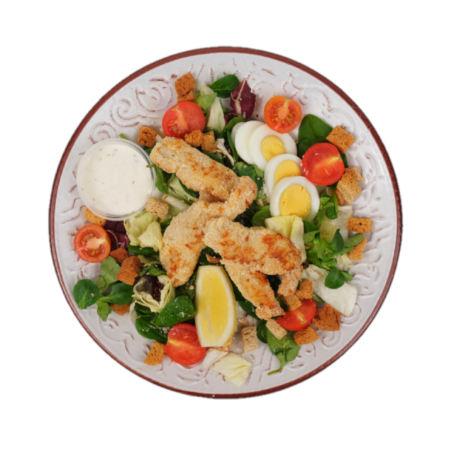 salata cu file de șalău in crusta de pesmet 250g/350g/500g