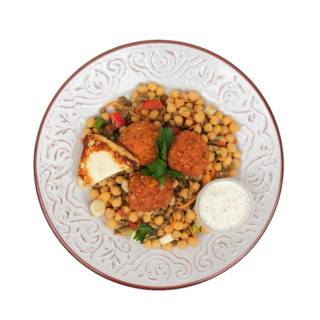 Falafel cu salata tabuleh si haloumi la gratar 250g/350g/500g