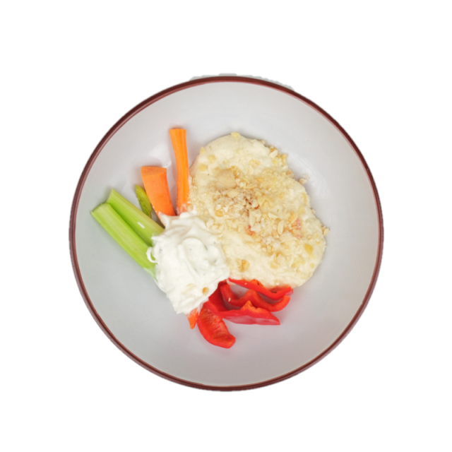 Pasta de conopida cu bucatele de alune, cu mocovi, ardei, apio si salata de telina 200g/300g/400g
