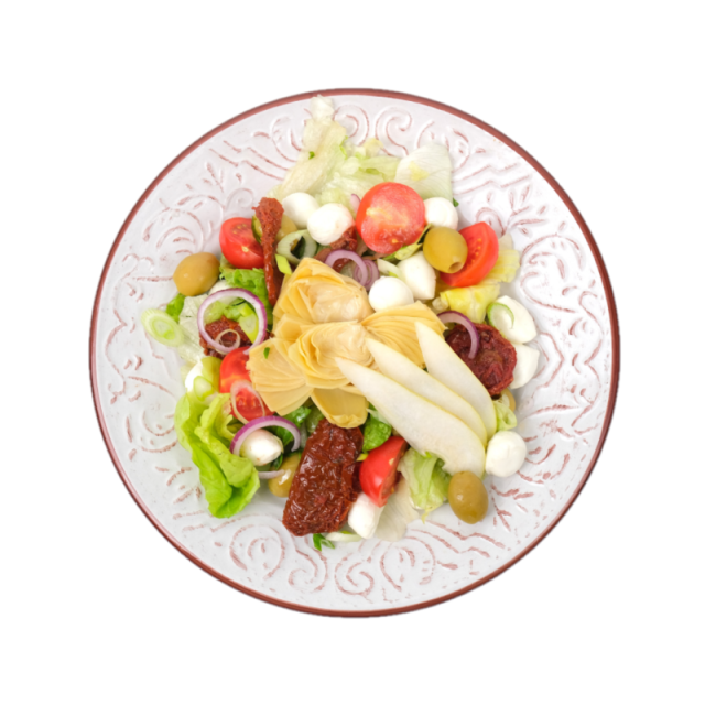 Salata cu mozzarella di bufala, mix de rosii, masline si anghinare 250g/350g/500g
