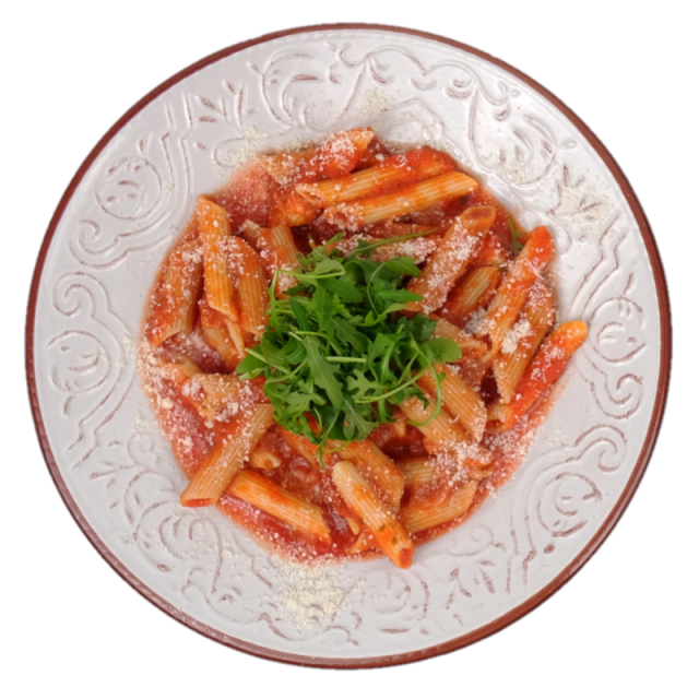 Penne integrale cu sos de rosii, busuioc, rucola si mozzarella proaspata 250g/350g/500g